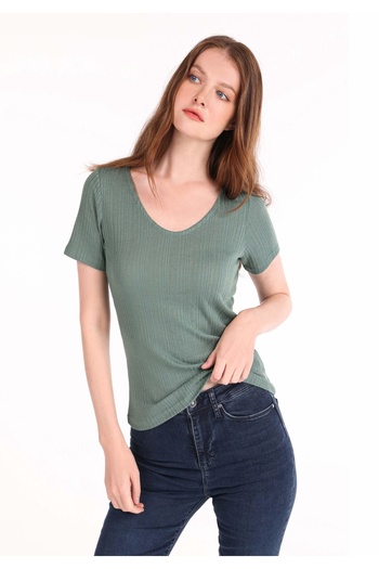 Colin's Slim Fit V-Neck Women's Green Short Sleeve T-Shirt