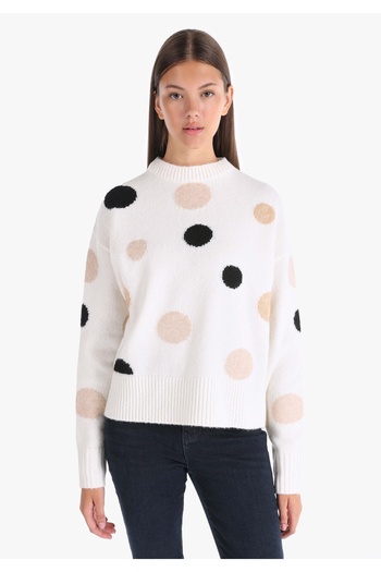 Colin's Regular Fit Round Neck Printed Women's White Sweater