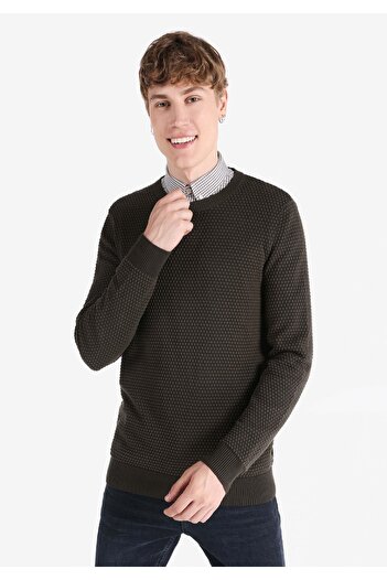 Colin's Regular Fit Round Neck Jacquard Men's Green Sweater