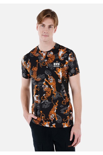 Colin's Regular Fit Round Neck Cotton Printed Men's Black Short Sleeve T-Shirt