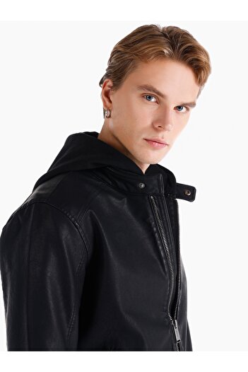 Colin's Μαύρο ανδρικό παλτό Pu Slim Fit