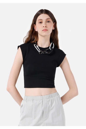 Colin's Slim Fit Round Neck Pocketless Plain Women's Black Short Sleeve T-Shirt