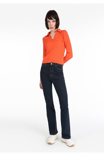 Colin's Πορτοκαλί Slim Fit Γυναικείο μακρυμάνικο T-shirt με λαιμόκοψη