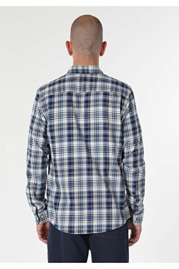 Colin's Сlim Fit Shirt Neck Екоси чоловіча синя сорочка з довгими рукавами