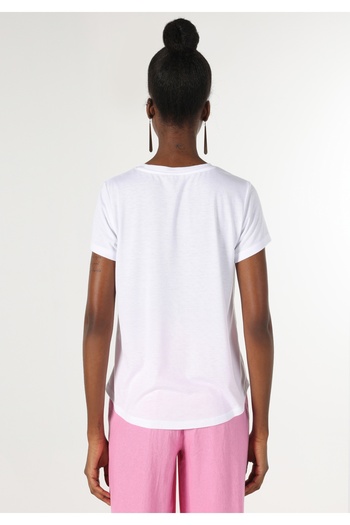 Colin's Λευκό Γυναικείο Tshirt Σκούρο μανίκι