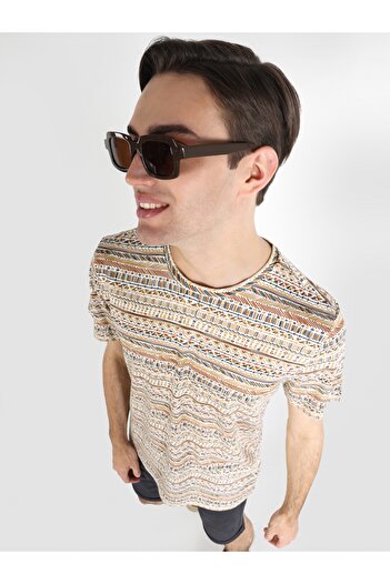 Colin's Regular Fit Round Neck Printed Men's Ecru Short Sleeve T-Shirt