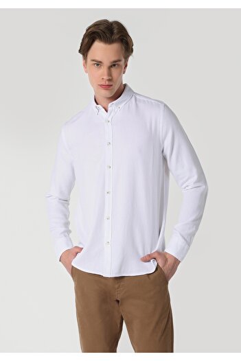 Colin's Сlim Fit Shirt Neck Прямий чоловічий білий сорочка з довгими рукавами
