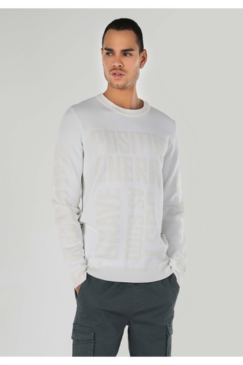 Colin's Regular Fit Round Neck Jacquard Men's White Sweater