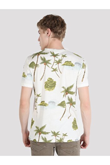 Colin's Regular Fit Round Neck Printed Men's Ecru Short Sleeve T-Shirt