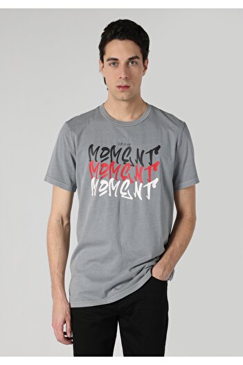 Colin's Regular Fit Baskılı Gri Erkek Kısa Kol Tişört