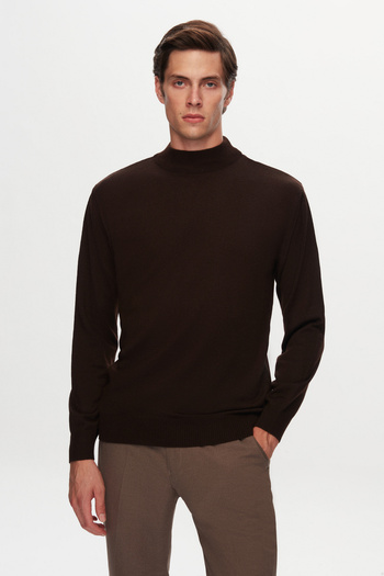 D'S Damat Ds Damat Regular Fit Brown Plain Knitted Wool Blended Sweater