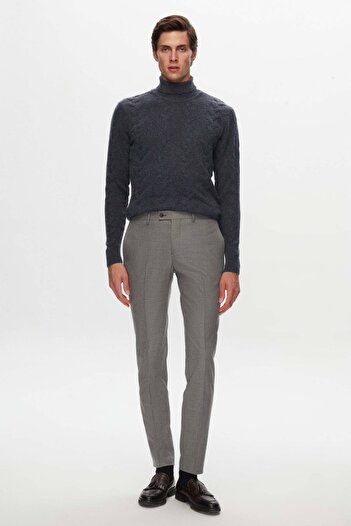 Twn Gray Gabardine Fabric Trousers
