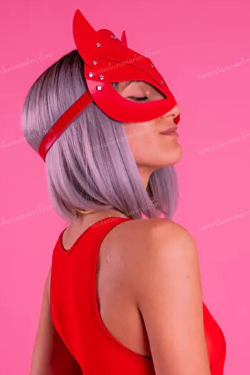 Sofya Passion Δερμάτινη μάσκα με αυτιά Naughty Cat, Αξεσουάρ κοστουμιών για παιχνίδι ρόλων