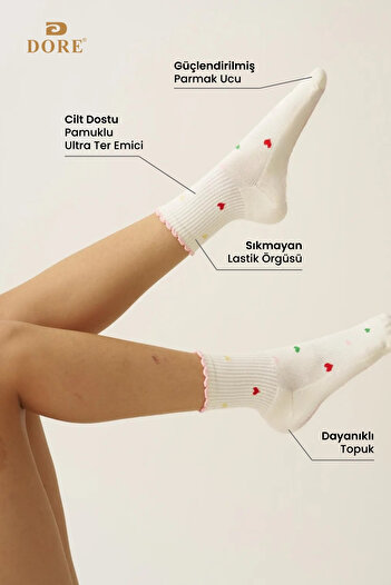Dore Original Women's Premium Cotton Soft Textured Comfort Model Pink Ruffled Heart Long Socks