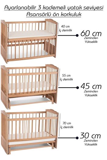 Bamgidoo Doğal Ahşap Anne Yanı Beşik Yeni Doğan Bebek (BOYASIZ)60x120 Krem Güpürlü Uyku Seti Yatak Tekerlekli