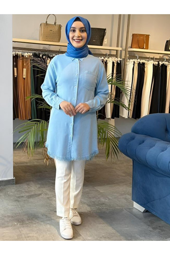 My Magazin Women's Blue Snap Button Detailed Tunic 7267