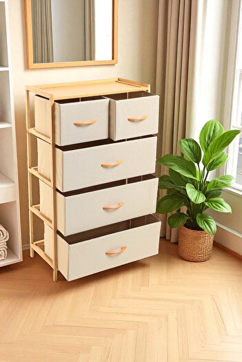 Digithome Bambu 5 Çekmeceli Dolap Organizer Çok Amaçlı Düzenleyici Şifonyer DB-0013