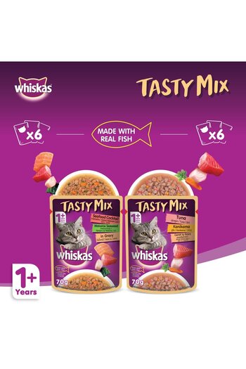 Whiskas Tasty Mix of the Sea Collection in Gravy Wet Cat Food for 1+ Years Adult