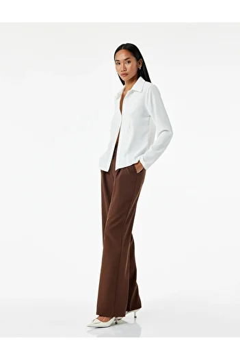 Koton High Waist Palazzo Trousers with Pockets and Pleat Detail