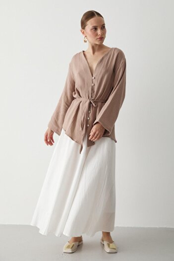 Laluvia Norkové kimono s mnoha knoflíky