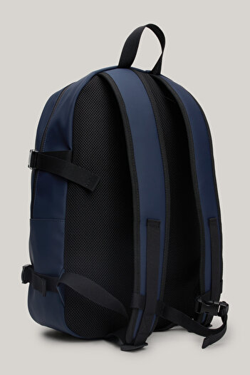 Tommy Hilfiger Unisex Brand Logo Stylish Appearance Leather Navy Blue Backpack Suitable for Everyday Use