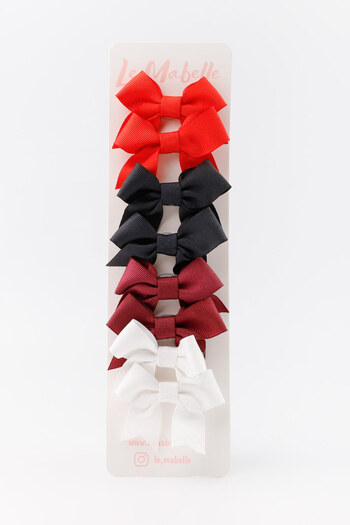 Le Mabelle Multicolored Red Shades 8-Piece Ribbon Bow Clip Buckle Set