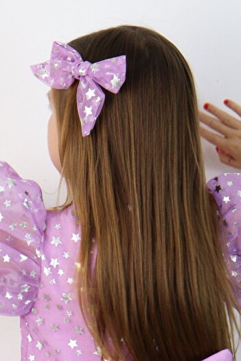Le Mabelle Lilac Star Printed Tulle Girl's Clip Buckle