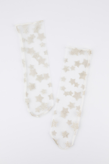 Le Mabelle White Star Detailed Tulle Socks for Girls