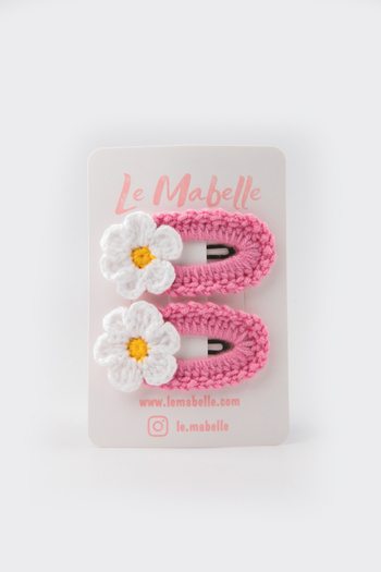 Le Mabelle Pink Knitted Flower Set of 2 Buckles