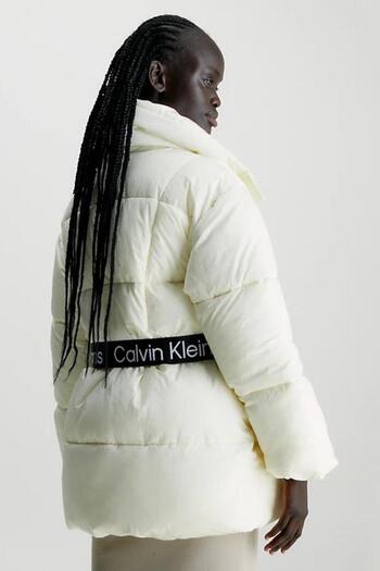 Calvin Klein Women's Brand Logo Signature Textured Waist Belt Zipper and Snap Button Slit on the Chest