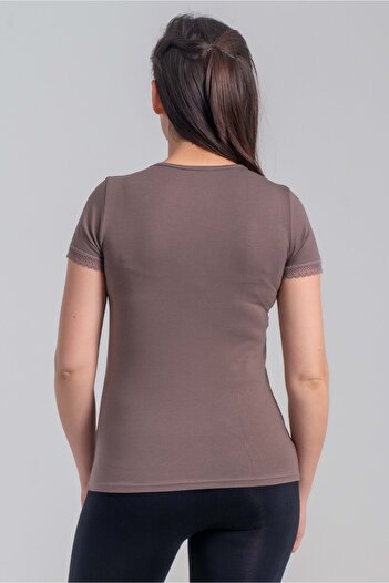 Belinay 8025 Women's Lace Short Sleeve Bodysuit Mink
