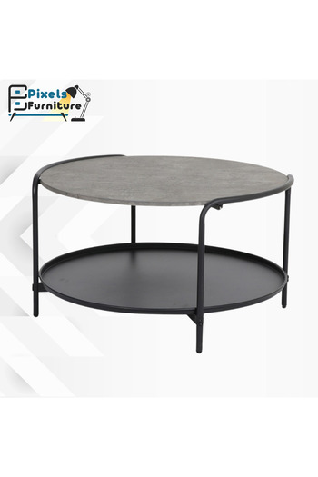 PixelsFurniture طاولة دائري رئيسية طبقتين من بكسل الأثاث للقهوة بسطح من الخشب وبرف سفلي وبأطراف من المعدن, 82سم