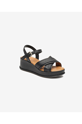 Greyder Women's Black Genuine Leather Heeled Sandals 5Y2Cs59263