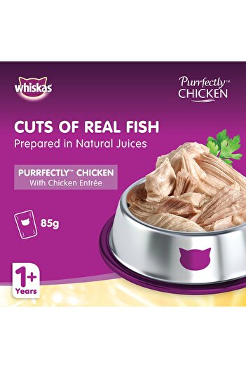 Whiskas Purrfectly Chicken Entree Wet Cat Food for Adult Cats 1+ Years Pack of 12 x 85 g