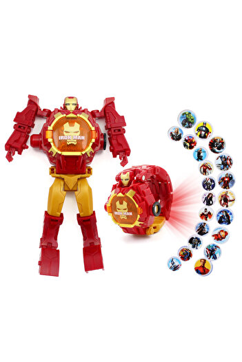 Disney 8 Robot Toys Marvel Heroes Spiderman Captain America Deformation Robot Electronic Projection.