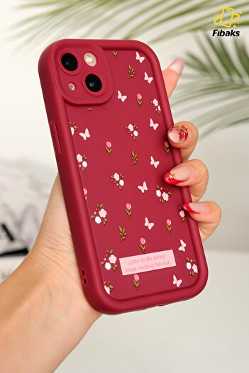 Fibaks Apple iPhone 13 Kılıf Yumuşak Dokulu Kelebek ve Gül Desenli Yumuşak Kamera Korumalı Silikon Kapak