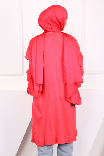 İmajButik Φούξια Crew Neck Mercerized Casual Knitwear Tunic