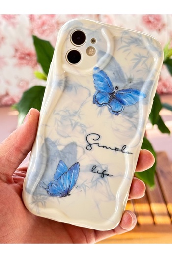 Fibaks Case for Apple iPhone 11 Silicone Blue Butterfly Pattern Wave Edge Cover with Camera Protection