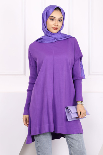 İmajButik Mor Bisiklet Yaka Merserize Salaş Triko Tunik