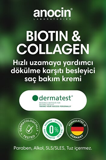 anocin Bitkisel Sülfatsız , Tuzsuz , Biotin + Collagen Saç Kremi, Karşıtı Saç Kremi 250ml