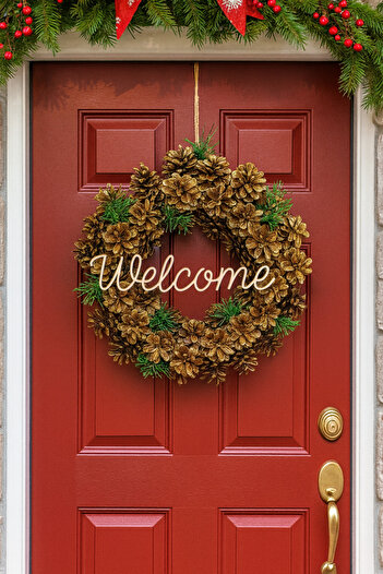 rosfloa rf Decorative Pinecone Wreath Door Ornament New Year Gift (35*35 CM)