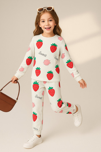 MADALİNA Girl's 100% Cotton Pink Rabbit Pattern Patterned Pajamas Set