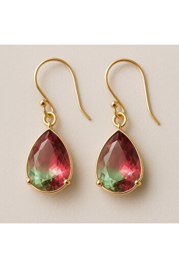 OEM Handmade Green Pink Drop Earrings, blown with 18K Gold – For a vibrant and colorful date