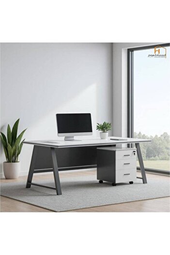 Al Saada Home Wooden Office Desk - White & Grey - 140×70×75cm
