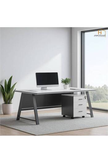 Al Saada Home Wooden Office Desk - White & Grey - 140×70×75cm