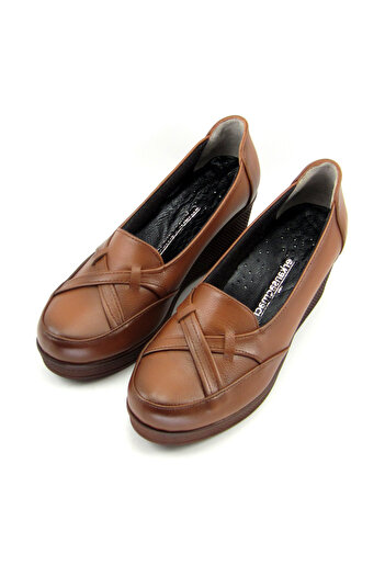 Erkan Saçmacı Shay Tan Genuine Leather Wedge Heeled Casual Shoes