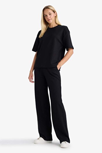 DeFacto Okul Wide Leg Geniş Paça Lacivert Eşofman Altı Beli Lastikli Cepli Basic Düz D3759ax24au