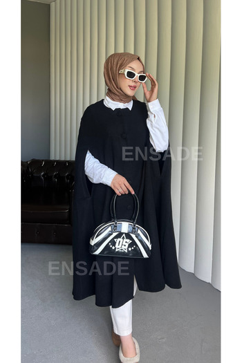 ensade Button Detail Sleeveless Stamped Poncho