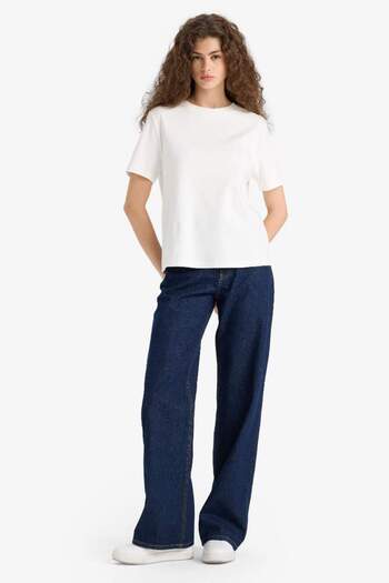 DeFacto Regular Fit Rundhalsausschnitt Basic Einfarbig Dick Kurzarm Weißes T-Shirt D7579ax25sp