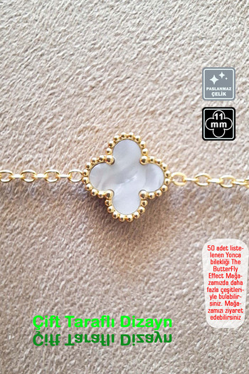 Miss TBee 4 Leaf Clover Steel Bracelet - White Gold Pearlescent Small